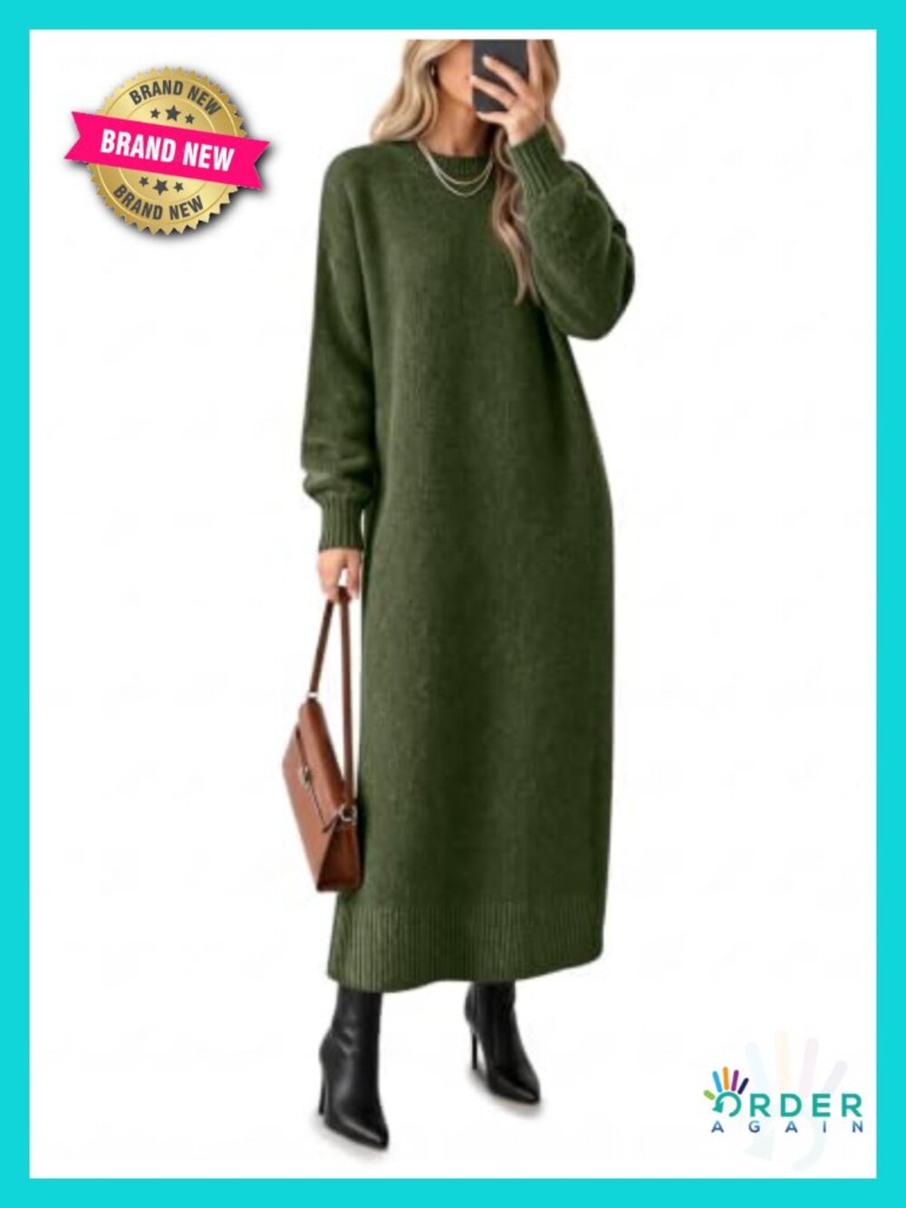 Womens Long Sleeve Maxi Sweater Dress Crew Neck Knit